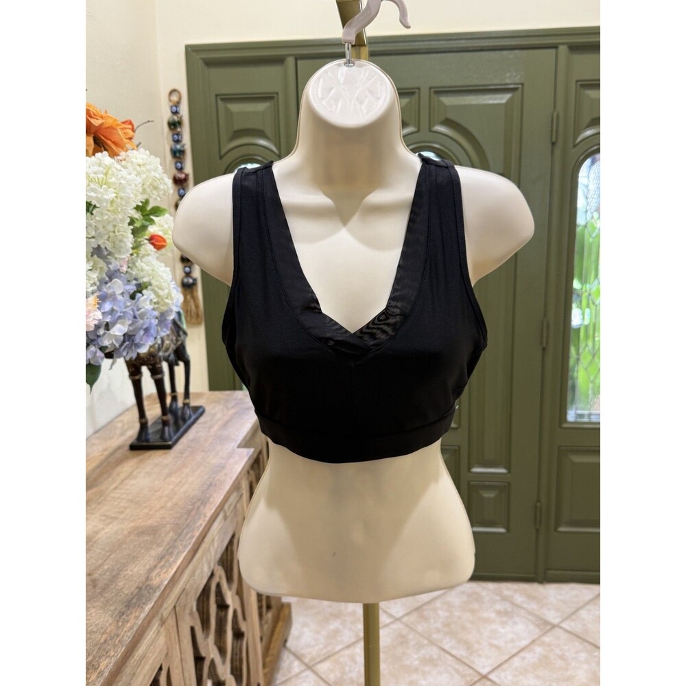 Avia Sports Bra Women Medium (8-10) Activewear Criss Cross Back Peephole Black M